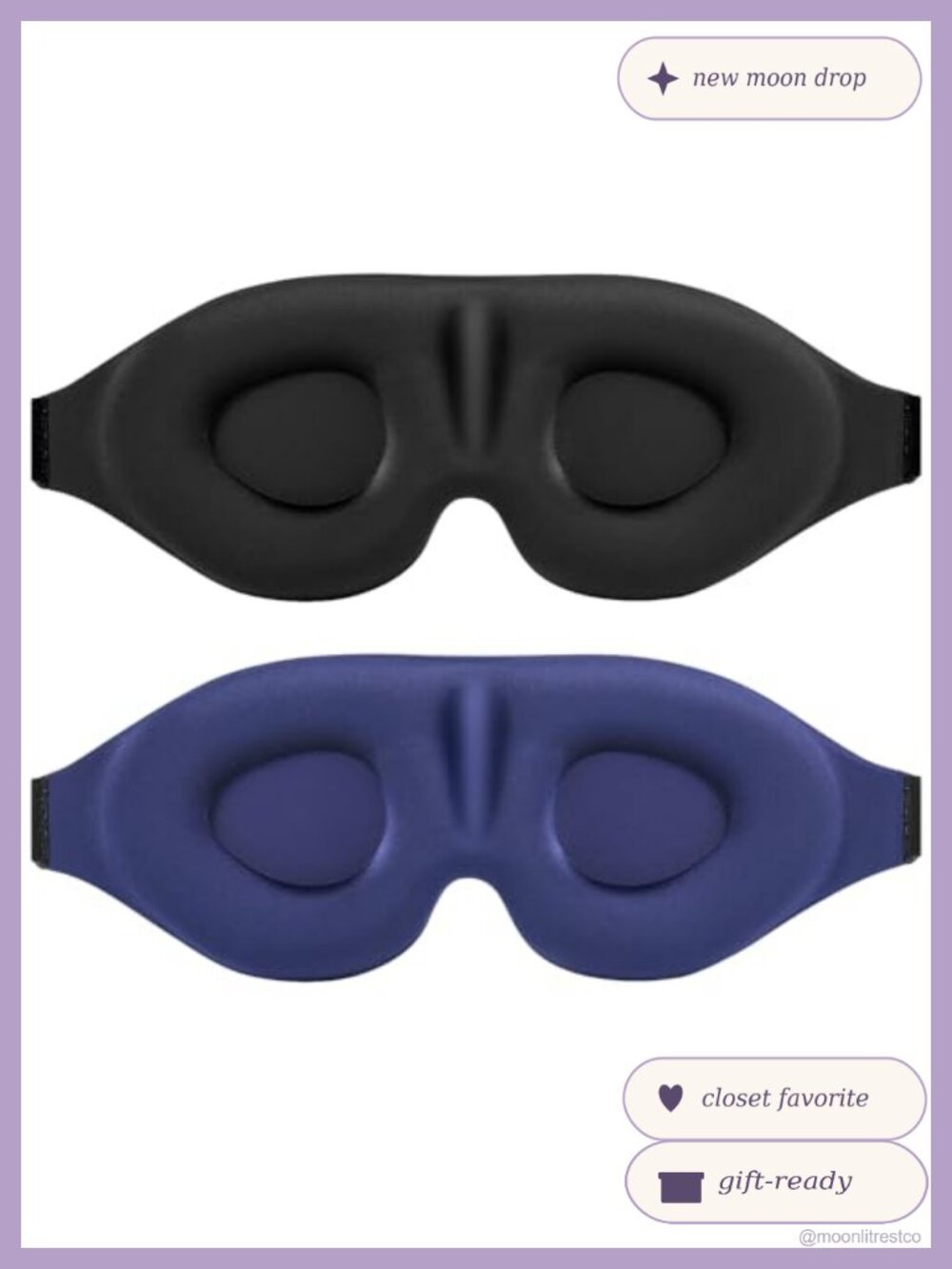 3D Contoured Sleep Mask 2 Pack Memory Foam Eye Cover Adjustable Buckle